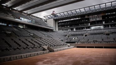 This picture taken on February 5, 2020 at the Roland Garros stadium in Paris shows the construction work of the newly built roof of the Philippe Chatrier central tennis court. (AFP)