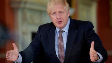Britain's Prime Minister Boris Johnson speaks during filming of his address to the nation from No 10 Downing Street, on May 10, 2020. (Reuters) 