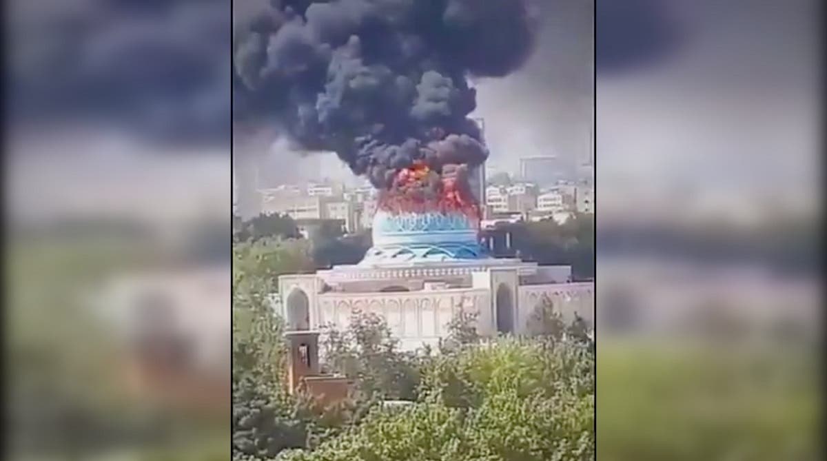 The dome of a mosque in Tehran belonging to the Iranian law enforcement force caught fire. (Screengrab)