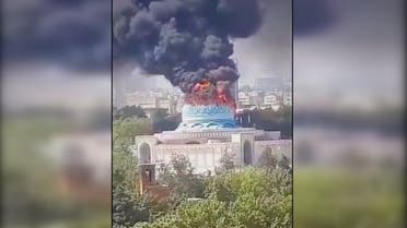 The dome of a mosque in Tehran belonging to the Iranian law enforcement force caught fire. (Screengrab)