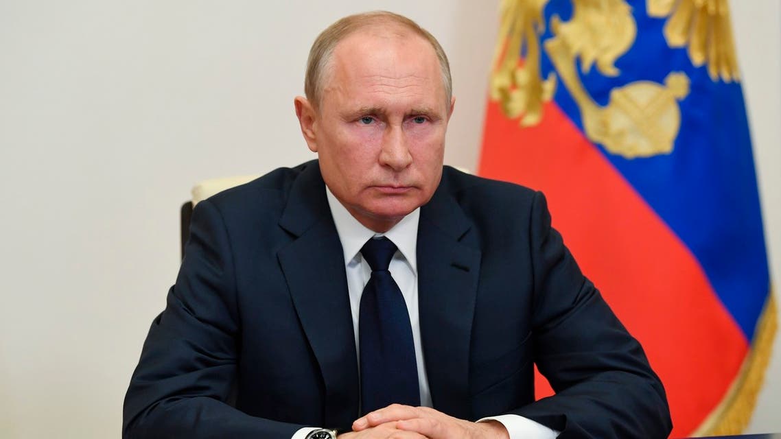 Russian President Vladimir Putin, addresses the nation via video conference on May 11, 2020. (AP)