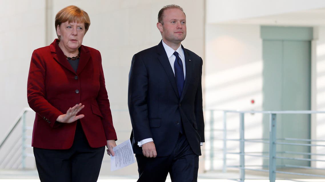  German Chancellor Angela Merkel and Malta’s Prime Minister Joseph Muscat arrive for a news conference at the chancellery in Berlin. (File Photo: Reuters) 
