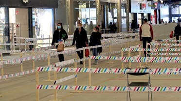 An area is cordoned off to keep social distance during the reopening of stores as Belgium began easing lockdown restrictions following the coronavirus disease (COVID-19) outbreak, in Brussels, Belgium May 11, 2020. (Reuters)