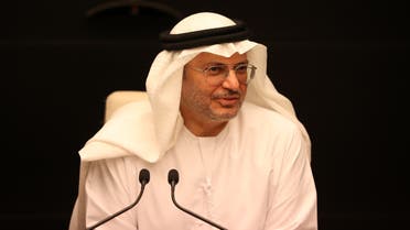 UAE's Minister of State for Foreign Affairs Anwar Gargash gives a press conference in Dubai on May 15, 2019. Gargash said on May 15 that the UAE was very committed to de-escalation after tensions soared in the Gulf following drone attacks on a pipeline and the mysterious sabotage of several ships.
