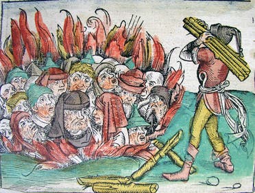 رسم تخيلي لعملية احراق عدد من اليهود بأوروبا خلال العصور الوسطى