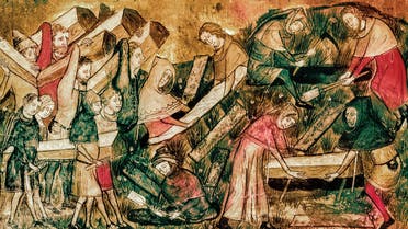 رسم تخيلي لعمليات دفن ضحايا الطاعون الأسود بالقرون الوسطى