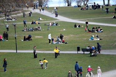 People visit the Raslambshovsparken Park in Stockholm, Sweden, on Saturday April 18, 2020. (AP)