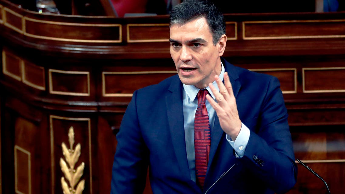 Spain's Prime Minister, Pedro Sanchez speaks at a parliamentary session in Madrid, Spain, on Thursday, April 9, 2020. (AP)