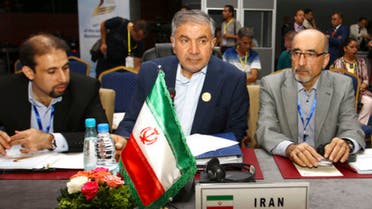 Iran's OPEC governor Hossein Kazempour Ardebili, center, attends OPEC meeting in Algiers, Algeria, September 23, 2018. (AP)