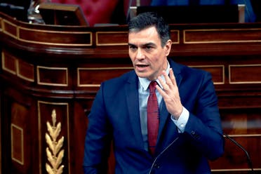 Spain's Prime Minister, Pedro Sanchez speaks at a parliamentary session in Madrid, Spain, on Thursday, April 9, 2020. (AP)