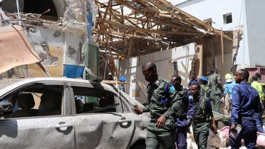A file photo of security personel secure the scene of a car-bomb attack on February 4, 2019 in Somalia capital Mogadishu's Hamarwayne District. (AFP)