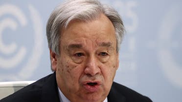 U.N. Secretary-General Antonio Guterres speaks during a news conference on the eve of the U.N. climate summit (COP25) in Madrid, Spain, December 1, 2019. REUTERS/Sergio Perez