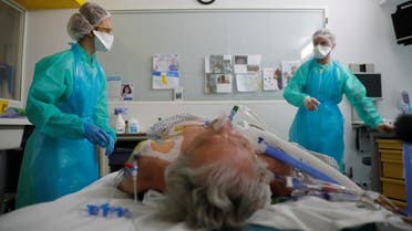 A patient suffering from the coronavirus disease (COVID-19) is treated in the Intensive Care Unit (ICU) at the hospital in Vannes during the outbreak of the coronavirus disease in France, May 6, 2020. (Reuters)