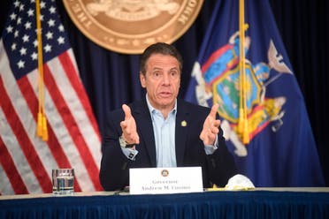 New York Governor Andrew Cuomo briefs the media during a coronavirus news conference at his office in New York City, on Saturday, May 9, 2020. (AP)