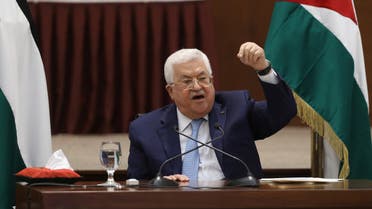 Palestinian President Mahmoud Abbas speaks during a leadership meeting in Ramallah, in the Israeli-occupied West Bank, May 19, 2020. (Reuters)