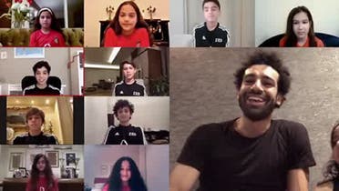 Football star Mohamed Salah appears in a video call with young fans. (Twitter)