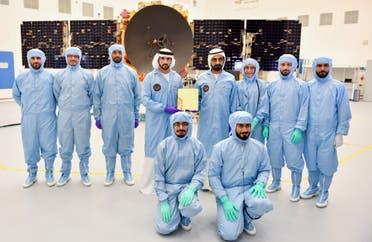 Sheikh Mohammed bin Rashid Al Maktoum, Sheikh Hamdan bin Mohammed bin Rashid Al Maktoum, and the team of Emirati nationals leading the Mars Hope Probe mission. (WAM) 