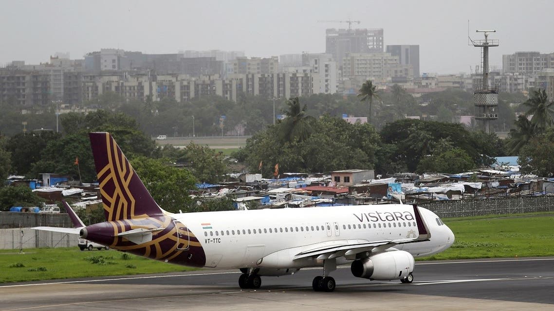 A Vistara Airbus A320 passenger aircraft prepares for takeoff at Chhatrapati Shivaji International airport in Mumbai, India. (Reuters)