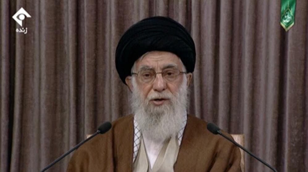 Iran's Supreme Leader Ali Khamenei giving a speech on Quds Day, May 22, 2020. (Screengrab)