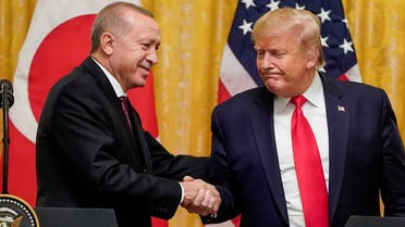 U.S. President Donald Trump greets Turkey's President Tayyip Erdogan during a joint news conference at the White House in Washington, U.S., November 13, 2019. REUTERS/Joshua Roberts