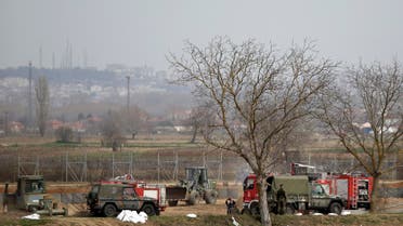  Greek army reinforces the border line at the Greek-Turkish border in the village of Kastanies, Evros region on Monday, March 9, 2020. (AP)
