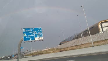 Social media users share pictures of a rainbow in Dubai after heavy rainfall on the first day of Eid al-Fitr. (Twitter)