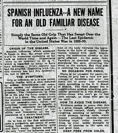 مقال صحافي يعود لعام 1918 حول الإنفلونزا الإسبانية