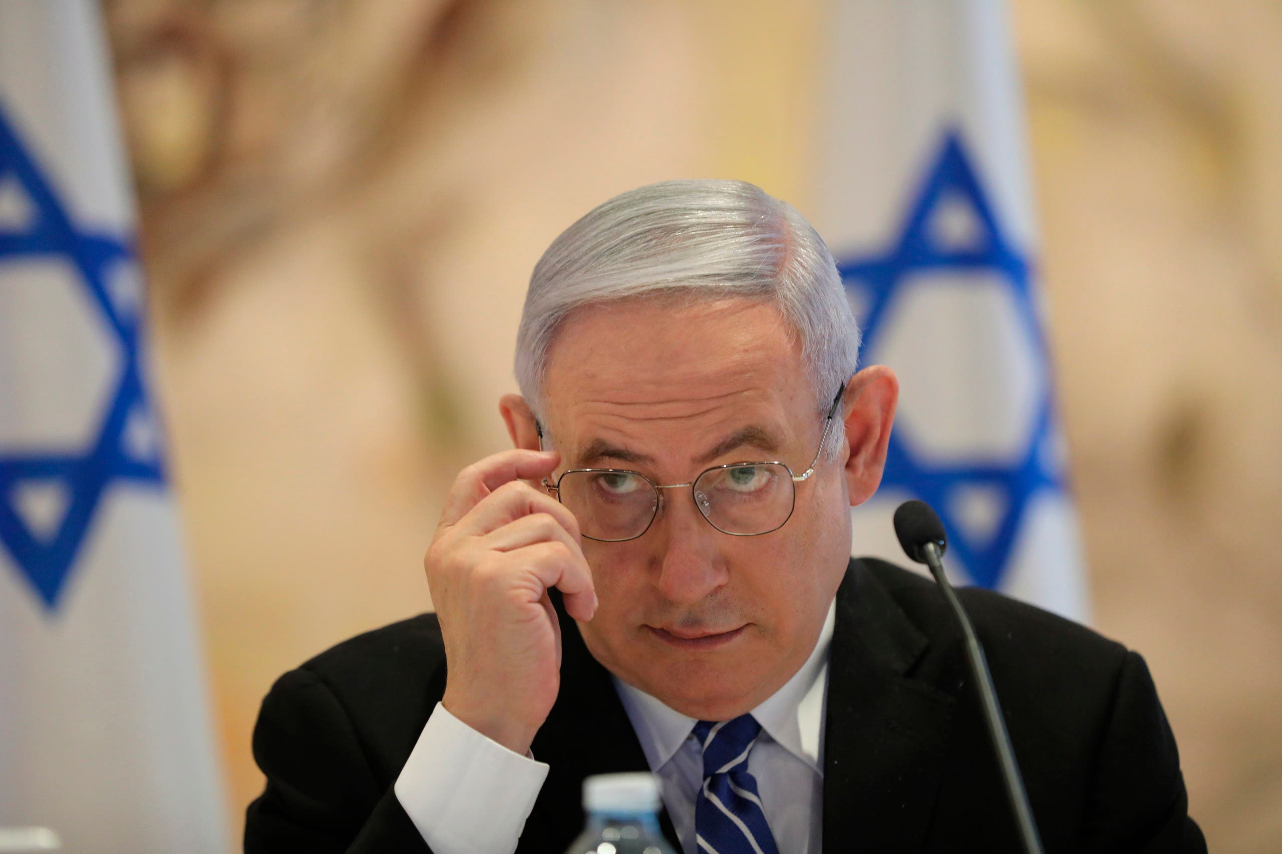 Israeli Prime Minister Benjamin Netanyahu attends the first Cabinet meeting of the new government at the Knesset, the Israeli Parliament in Jerusalem on May 24, 2020. (AP)
