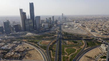 An aerial view shows King Abdullah Finance City and the northern ring road which remains empty due to the COVID-19 pandemic, on the first day of the Eid al-Fitr feast marking the end of the Muslim holy month of Ramadan, in the Saudi capital Riyadh. (AFP)