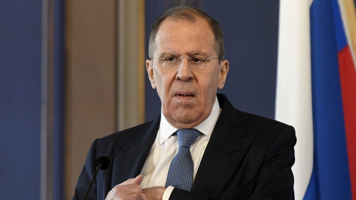 Foreign Minister of Russia Sergey Lavrov (L) and his Finnish counterpart (not in picture) give a joint press conference after their talks in the House of the Estates in Helsinki, Finland on March 3, 2020.