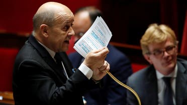 French Foreign Minister Jean-Yves Le Drian speaks during the questions to the government session at the National Assembly in Paris as France softens its strict lockdown rules during the outbreak of the coronavirus disease (COVID-19) in France, May 12, 2020. REUTERS/Gonzalo Fuentes/Pool