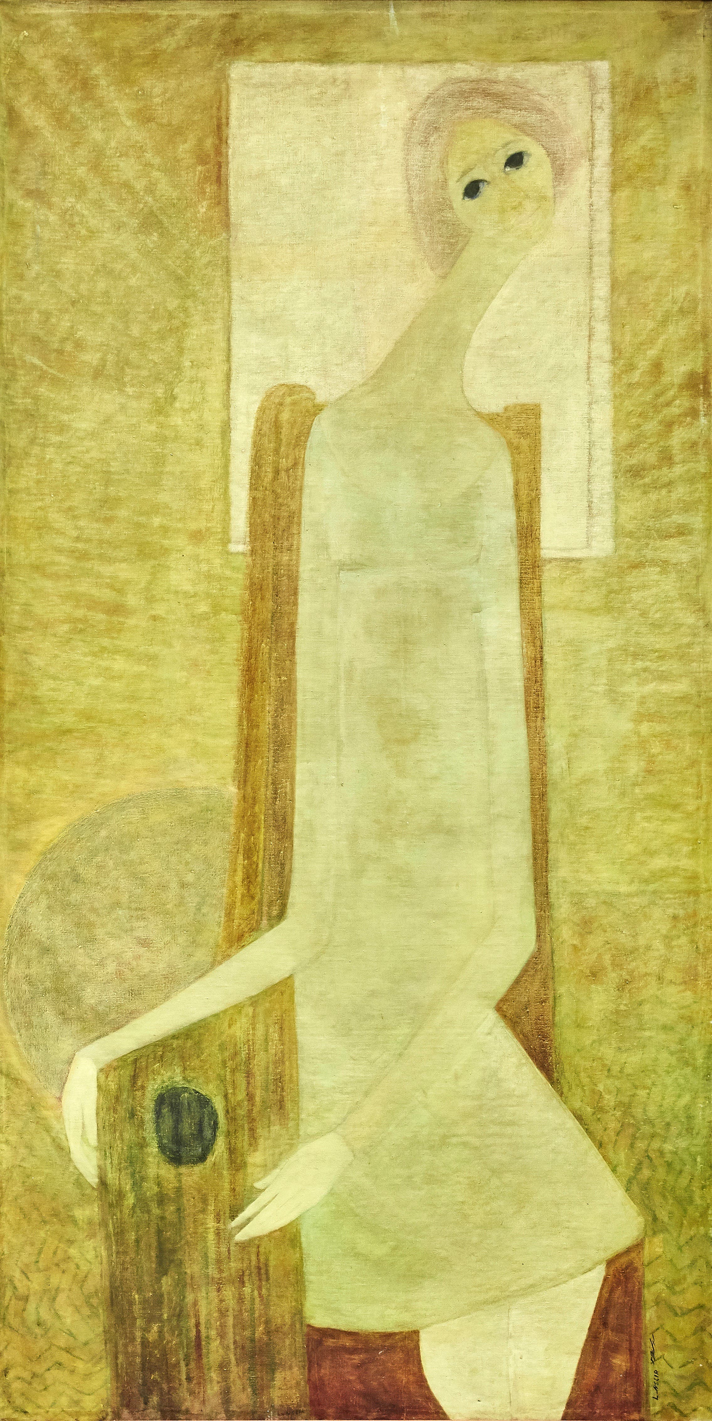 Leila Nseir, Motherhood, 1970, Oil on canvas, 202 x 102 cm. (Image courtesy of Barjeel Art Foundation, Sharjah.)