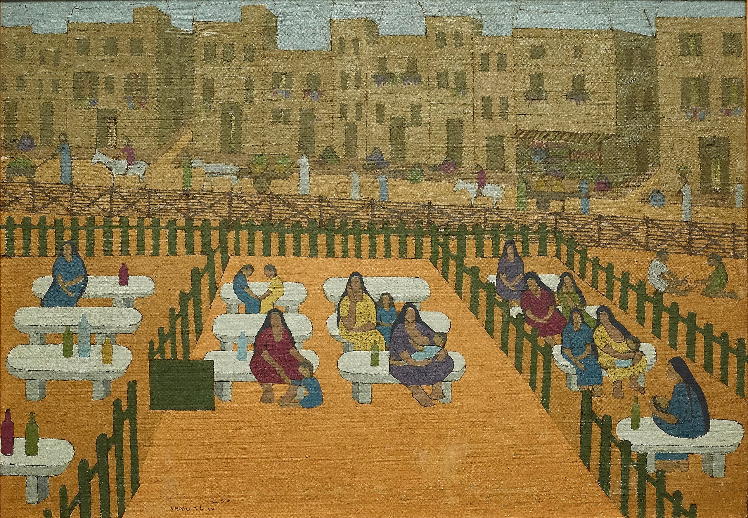 Menhat Helmy, Outpatient Clinic, 1958, Oil on canvas, 66 x 80 cm. Image courtesy of Barjeel Art Foundation, Sharjah.)