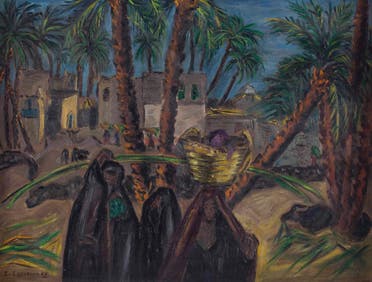 Inji Efflatoun, Ezba (Farm), 1953, Oil on board, 47 x 63 cm. (Image courtesy of Barjeel Art Foundation, Sharjah.)