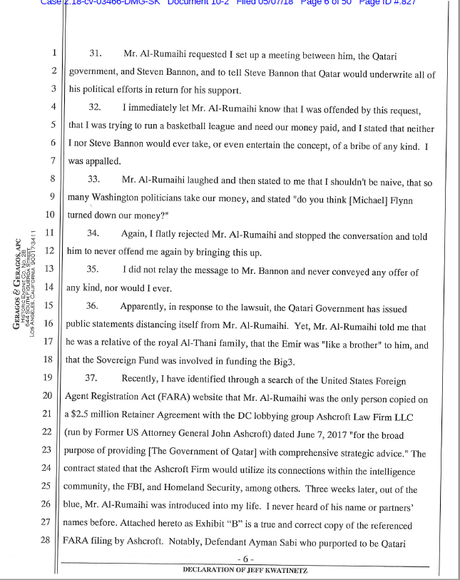 A screenshot from the 'Declaration of Jeff Kwatinetz in support of plaintiffs' motion for leave to conduct jurisdictional discovery.' Received May 14, 2018.