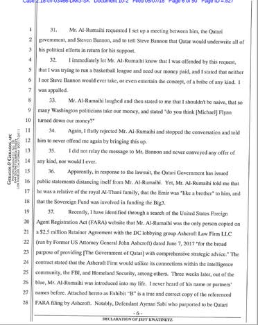 A screenshot from the 'Declaration of Jeff Kwatinetz in support of plaintiffs' motion for leave to conduct jurisdictional discovery.' Received May 14, 2018.