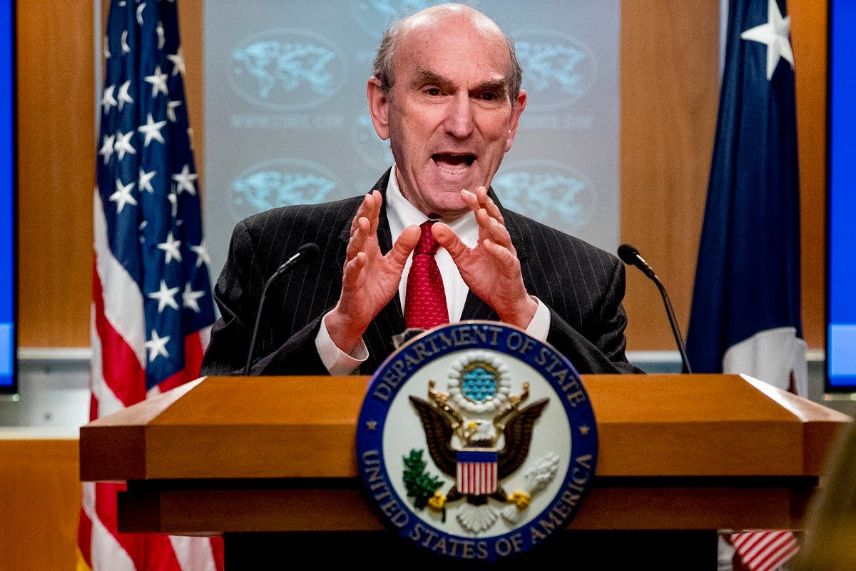 Special Representative for Venezuela Elliott Abrams speaks at a news conference at the State Department on March 31, 2020, in Washington, DC. (AFP)