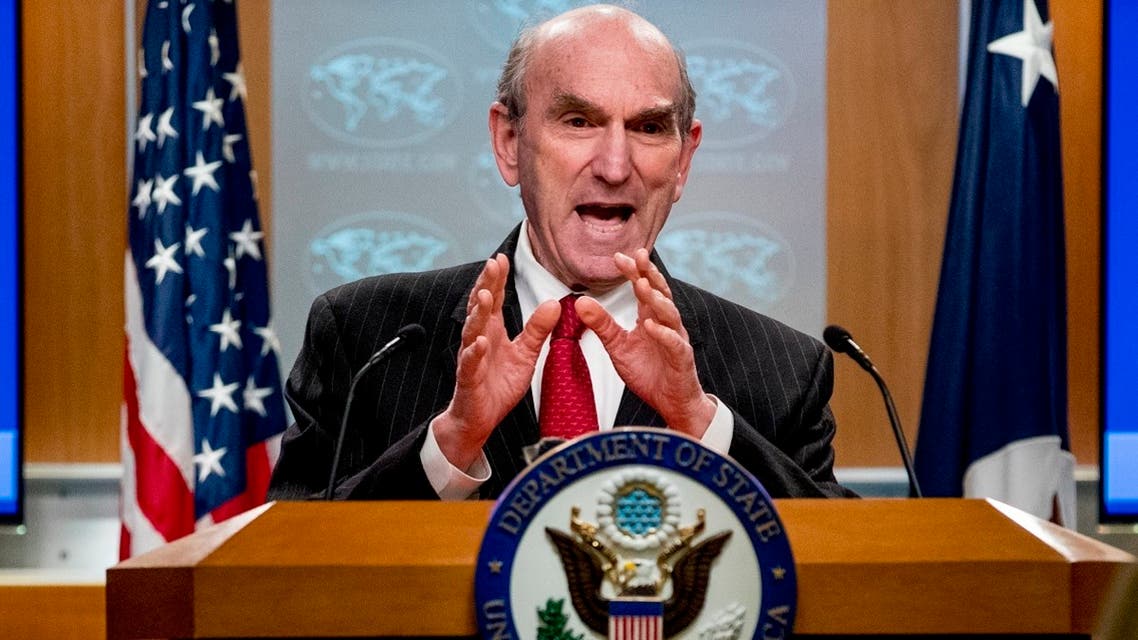 Special Representative for Venezuela Elliott Abrams speaks at a news conference at the State Department on March 31, 2020, in Washington, DC. (AFP)