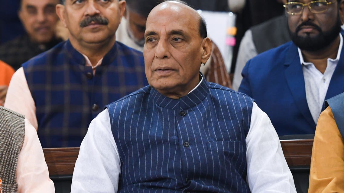 India's Defence Minister Rajnath Singh (C) attends an event at the Parliament House in New Delhi on December 3, 2019.
