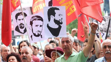Relatives and friends of Ethem Sarisuluk, a 26-year old Turkish man who was killed by a riot police officer, take part in an anti-government protest on June 1, 2019. (AFP)