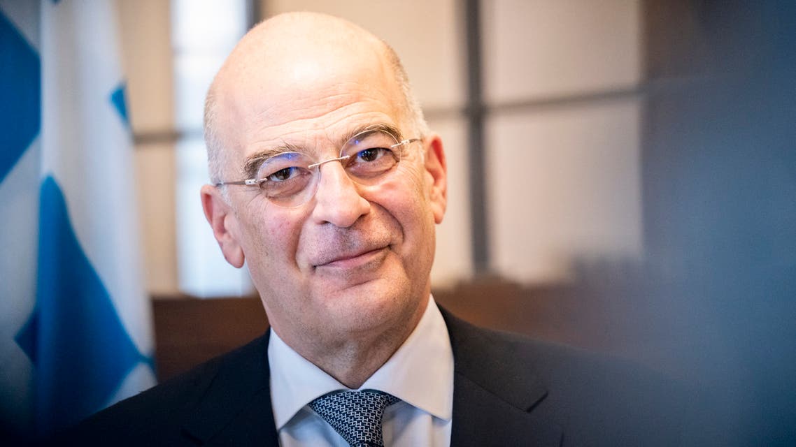 Greece's Foreign Minister Nikos Dendias is pictured at Eigtved's Pakhus in Copenhagen during a visit on February 21, 2020.