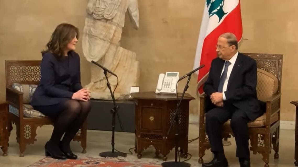 A screengrab of US Ambassador Dorothy Shea presenting her credentials to President Aoun. (Screengrab)