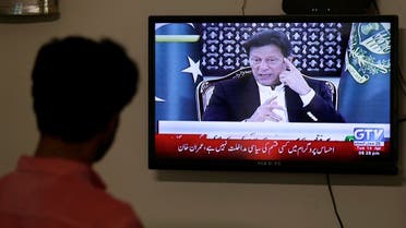 A television screen displays Prime Minister of Pakistan Imran Khan. (Reuters)