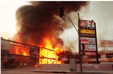 A picture shows a corner shopping center that was burned down during the 1992 Los Angeles Riots following the killing of Rodney King, May 1, 1992, Los Angeles, California April 25, 2012. (Reuters)