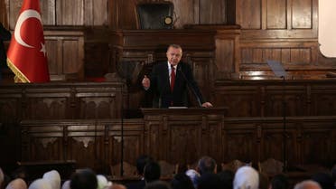 Turkish President Tayyip Erdogan makes a speech at the old parliament building in Ankara, Turkey July 13, 2018. (Reuters)