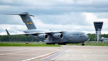 US Air Force transport plane carrying the batch of medical aid, including ventilators, donated by the US to Russia to help the country tackle the coronavirus outbreak. (AFP)