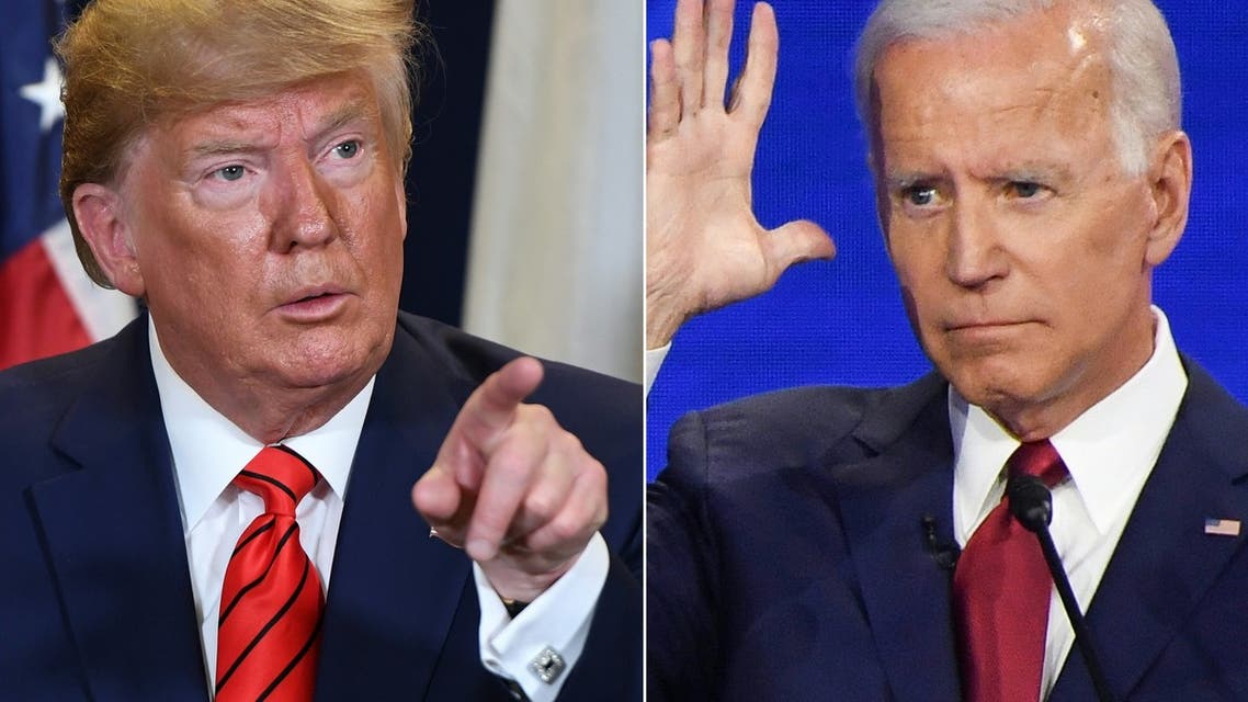 (COMBO) This combination of pictures created on September 24, 2019 shows US President Donald Trump during a meeting with Indian Prime Minister Narendra Modi at UN Headquarters in New York, September 24, 2019, on the sidelines of the United Nations General Assembly and Democratic presidential hopeful former Vice President Joe Biden during the third Democratic primary debate of the 2020 presidential campaign season at Texas Southern University in Houston, Texas on September 12, 2019.