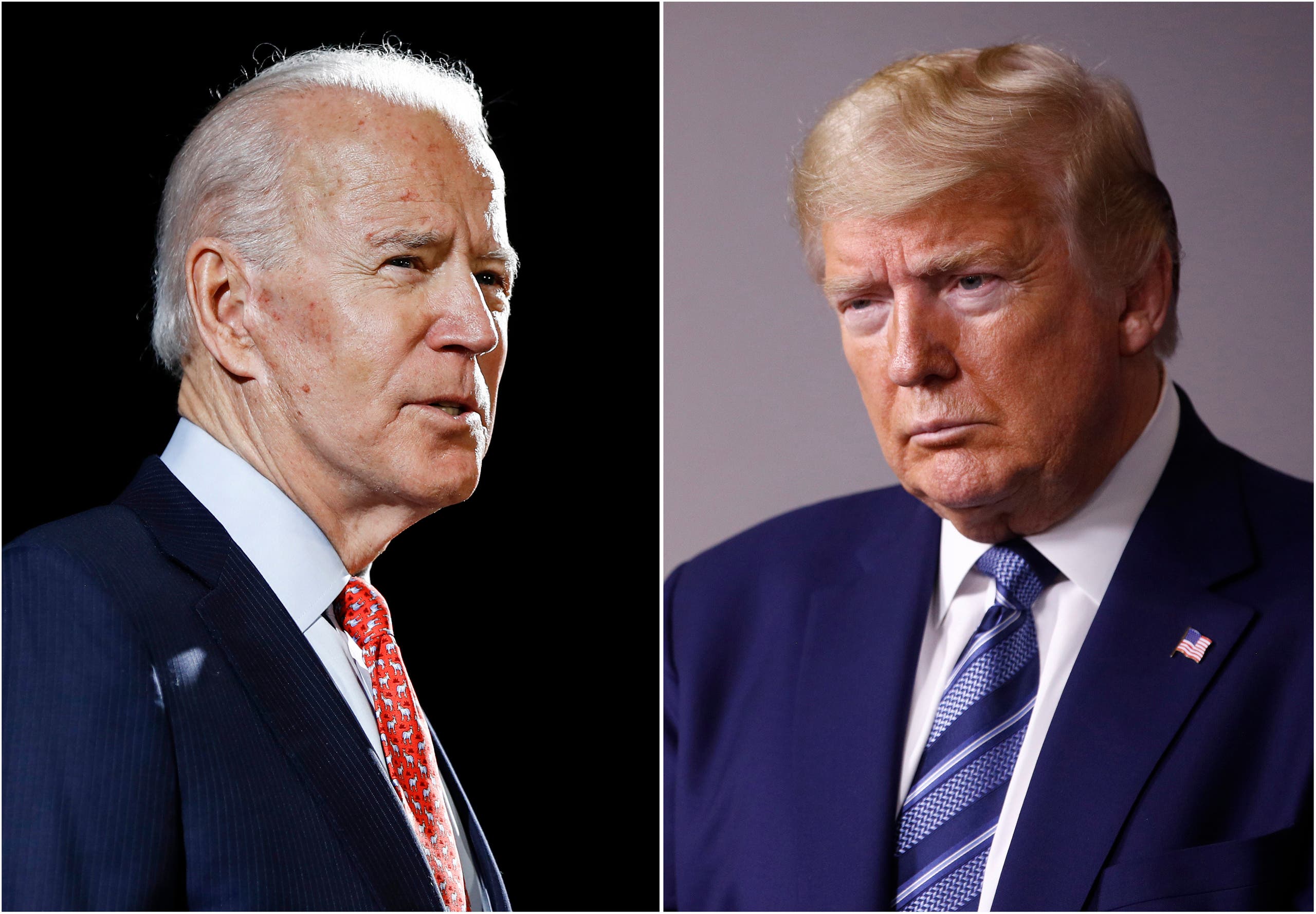 In this combination of file photos, former Vice President Joe Biden speaks in Wilmington, Del., on March 12, 2020, left, and President Donald Trump speaks at the White House in Washington on April 5, 2020. (File photo: AP)