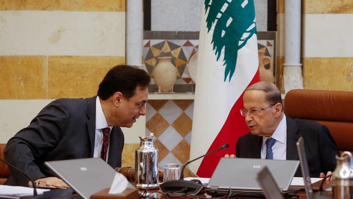 Lebanon's Prime Minister Hassan Diab speaks with Lebanon's President Michel Aoun during a cabinet meeting at the presidential palace in Baabda, Lebanon February 6, 2020. (File photo: Reuters)
