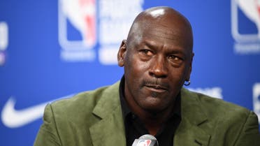 Former NBA star and owner of Charlotte Hornets team Michael Jordan looks on as he addresses a press conference. (AFP)